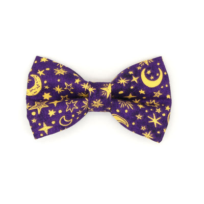 Pet Bow Tie - "Moonlight - Purple" - Moon & Stars Cat Bow Tie / Celestial, Zodiac, Magic, Astronomy, Lunar / For Cats + Small Dogs (One Size)