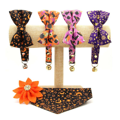 Pet Bow Tie - "Hocus Pocus - Orange" - Halloween Cat Bow Tie / Witch, Spells, Witchcraft, Sanderson, Binx / For Cats + Small Dogs (One Size)