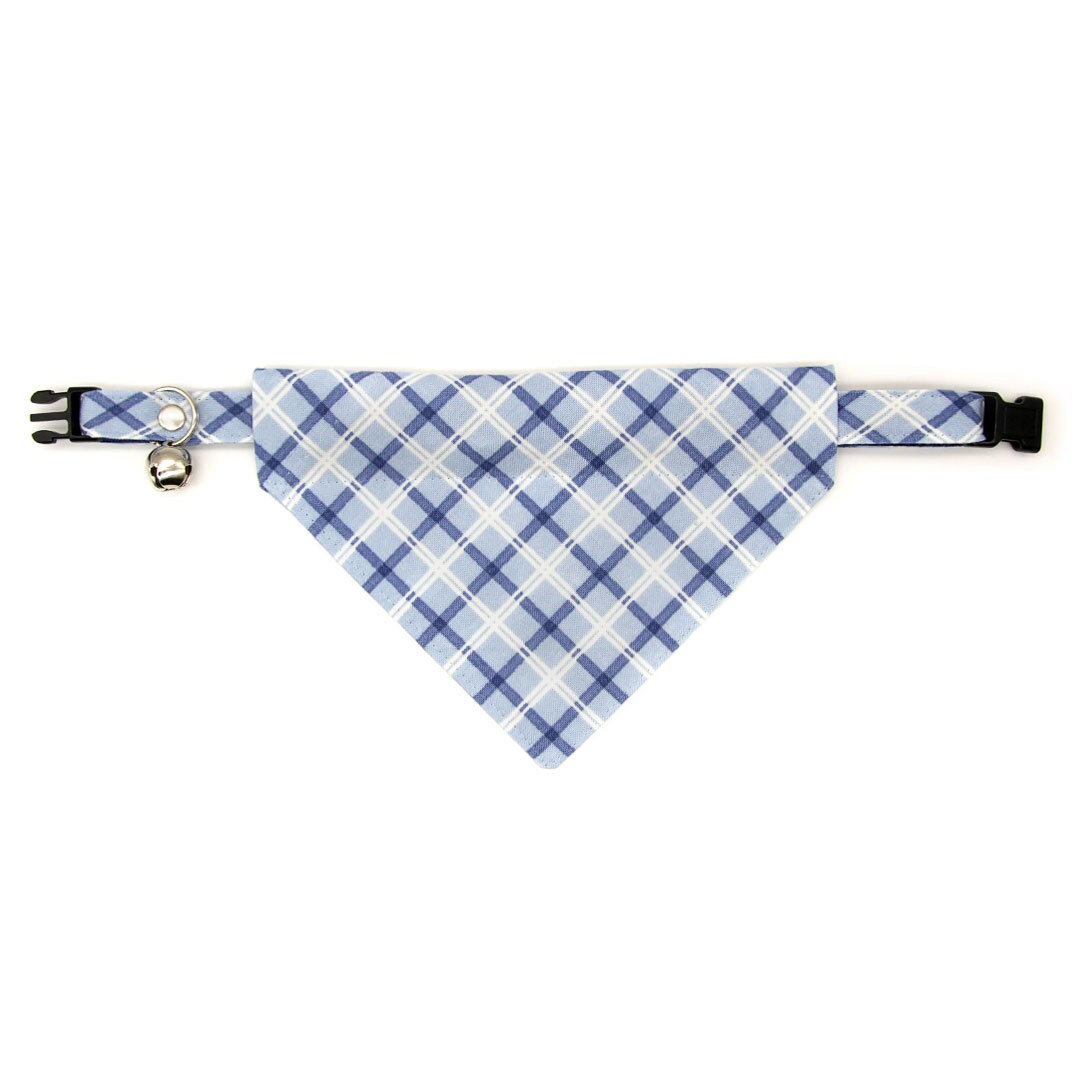 Cat Collar - "Skye" - Light Blue Plaid Cat Collar / Fall, Winter, Preppy, Nautical, Wedding / Breakaway Buckle or Non-Breakaway / Cat, Kitten + Small Dog Sizes