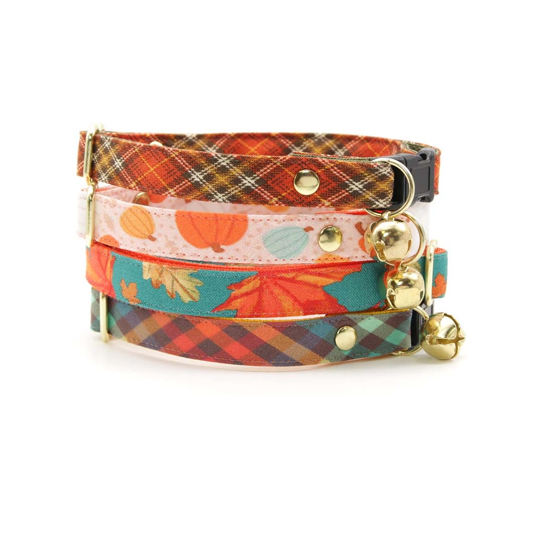 Cat Collar - "Campfire" -  Smoky Rainbow Plaid Cat Collar / Fall, Autumn, Thanksgiving / Breakaway Buckle or Non-Breakaway / Cat, Kitten + Small Dog Sizes
