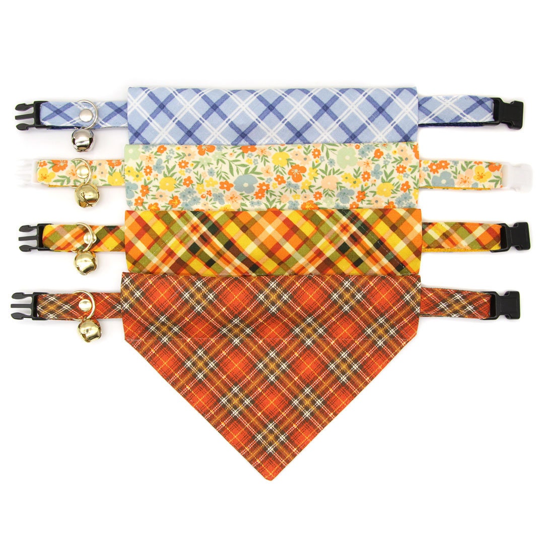 Cat Collar - "Pecan Praline" - Orange Plaid Cat Collar / Fall, Autumn, Harvest, Thanksgiving, Wedding / Breakaway Buckle or Non-Breakaway / Cat, Kitten + Small Dog Sizes