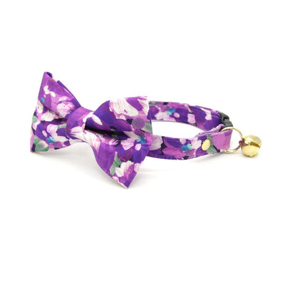 Cat Collar - "Persephone" - Painterly Floral Purple Cat Collar / Wedding, Violet, Pansies / Breakaway Buckle or Non-Breakaway / Cat, Kitten + Small Dog Sizes
