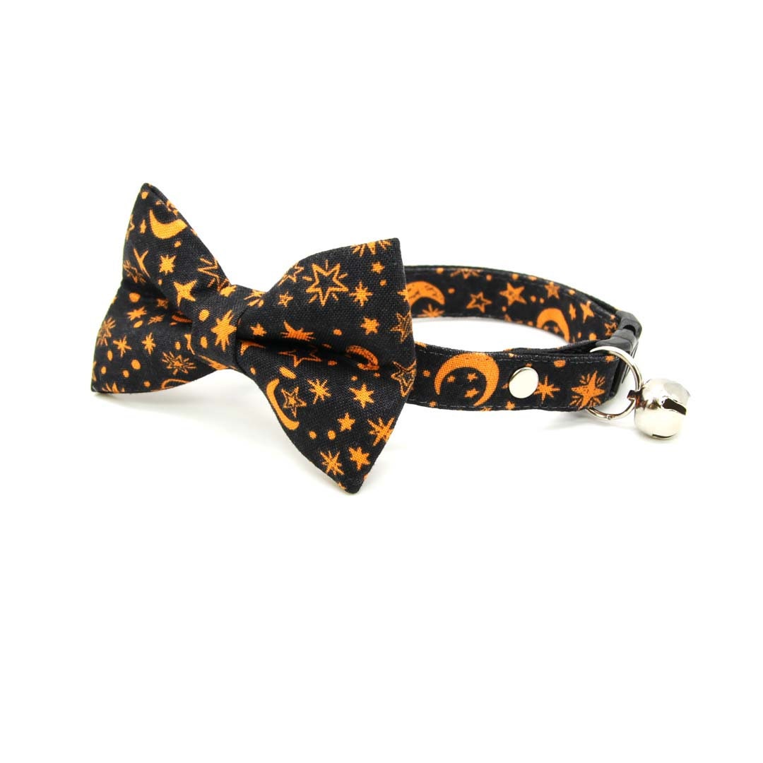 Cat Collar - "Moonlight - Black" - Halloween Moon & Stars Cat Collar / Night, Magic, Lunar, Zodiac / Breakaway Buckle or Non-Breakaway / Cat, Kitten + Small Dog Sizes