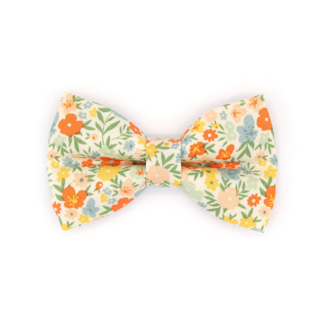 Bow Tie Cat Collar Set - "Aurora" - Orange & Yellow Floral Cat Collar w/ Matching Bowtie / Fall, Spring, Wedding / Cat, Kitten, Small Dog Sizes Sizes