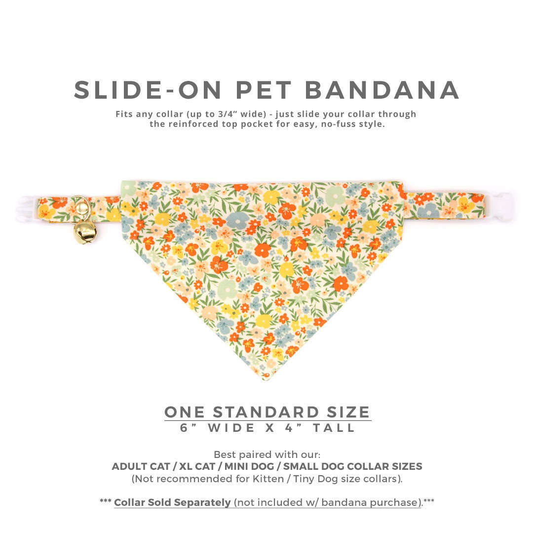 Pet Bandana - "Aurora" - Yellow Floral Bandana for Cat + Small Dog / Wedding, Spring, Fall / Slide-on Bandana / Over-the-Collar (One Size)