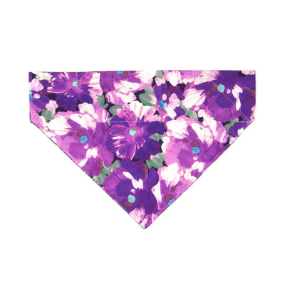 Pet Bandana - "Persephone" - Painterly Floral Purple Bandana for Cat + Small Dog / Wedding, Violet, Pansies / Slide-on Bandana / Over-the-Collar (One Size)