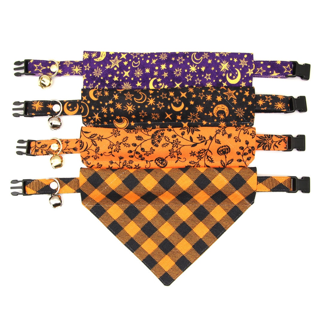 Pet Bandana - "Moonlight - Purple" - Stars & Moon Bandana for Cat + Small Dog / Magical, Fantasy, Zodiac, Celestial / Slide-on Bandana / Over-the-Collar (One Size)
