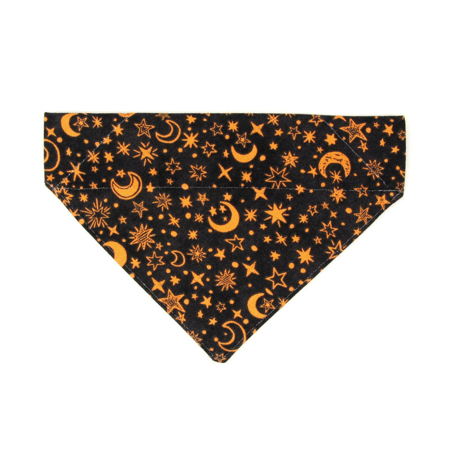 Pet Bandana - "Moonlight - Black" - Halloween Moon & Stars Bandana for Cat + Small Dog / Magic, Witchcraft, Zodiac, Lunar / Slide-on Bandana / Over-the-Collar (One Size)