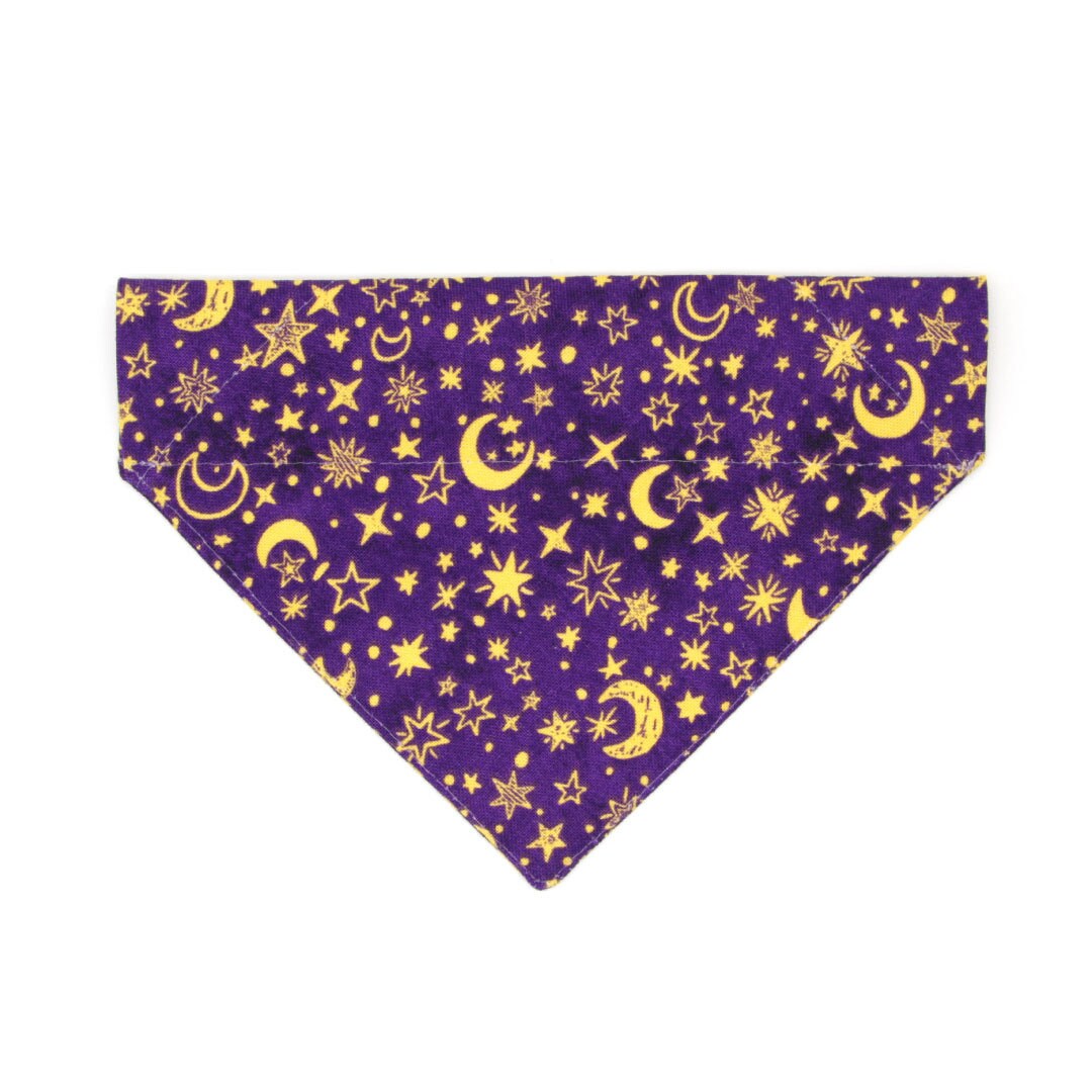 Pet Bandana - "Moonlight - Purple" - Stars & Moon Bandana for Cat + Small Dog / Magical, Fantasy, Zodiac, Celestial / Slide-on Bandana / Over-the-Collar (One Size)
