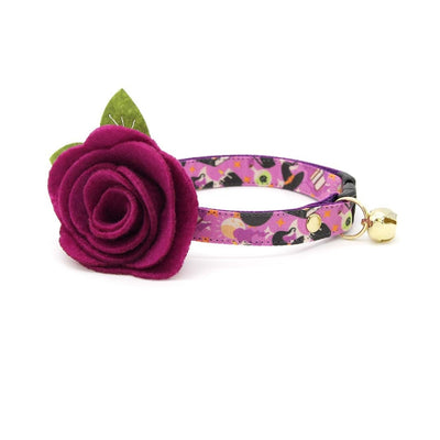 Cat Collar + Flower Set - "Hocus Pocus - Purple" - Halloween Cat Collar w/ Plum Felt Flower (Detachable)