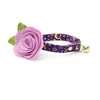 Cat Collar + Flower Set - "Moonlight - Purple" - Stars & Moon Cat Collar w/ Lavender Felt Flower (Detachable)