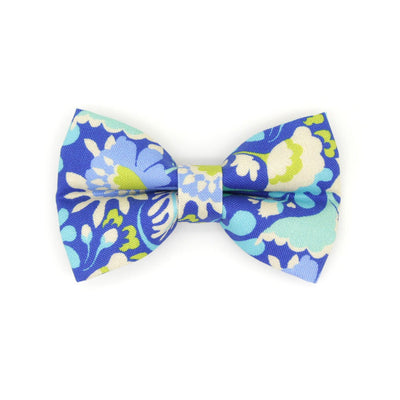 Pet Bow Tie - "Idyllwild" - Blue Floral Cat Bow Tie / Cobalt, Periwinkle, Aqua / For Cats + Small Dogs (One Size)