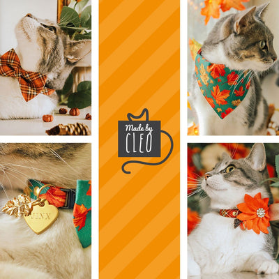 Cat Collar - "Pecan Praline" - Orange Plaid Cat Collar / Fall, Autumn, Harvest, Thanksgiving, Wedding / Breakaway Buckle or Non-Breakaway / Cat, Kitten + Small Dog Sizes
