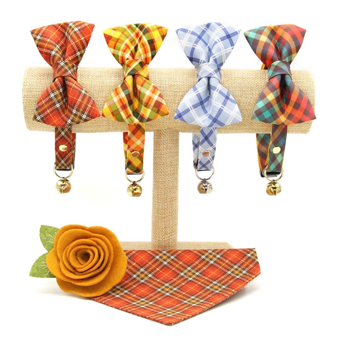 Cat Collar - "Skye" - Light Blue Plaid Cat Collar / Fall, Winter, Preppy, Nautical, Wedding / Breakaway Buckle or Non-Breakaway / Cat, Kitten + Small Dog Sizes