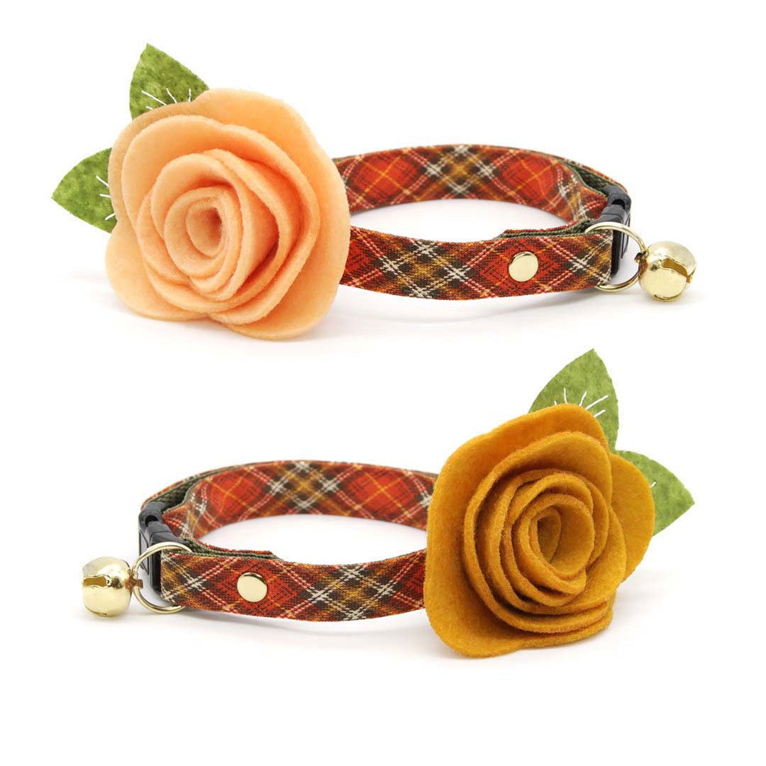 Cat Collar - "Pecan Praline" - Orange Plaid Cat Collar / Fall, Autumn, Harvest, Thanksgiving, Wedding / Breakaway Buckle or Non-Breakaway / Cat, Kitten + Small Dog Sizes