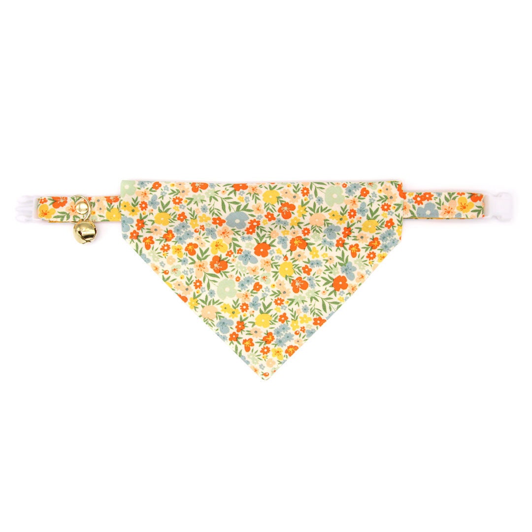 Cat Collar - "Aurora" - Orange & Yellow Floral Cat Collar / Fall, Spring, Marigolds, Buttercups, Wedding / Breakaway Buckle or Non-Breakaway / Cat, Kitten + Small Dog Sizes