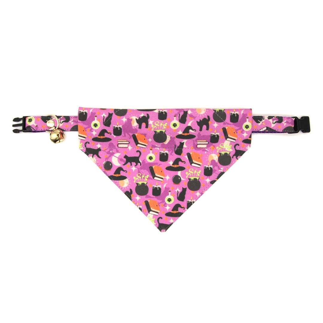 Cat Collar - "Hocus Pocus - Purple" - Halloween Cat Collar / Witch, Spellbook, Potions, Cauldron / Breakaway Buckle or Non-Breakaway / Cat, Kitten + Small Dog Sizes