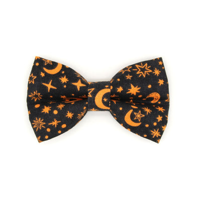 Bow Tie Cat Collar Set - "Moonlight - Black" - Halloween Moon Cat Collar w/ Matching Bowtie / Night, Witchcraft, Magic, Stars / Cat, Kitten, Small Dog Sizes Sizes