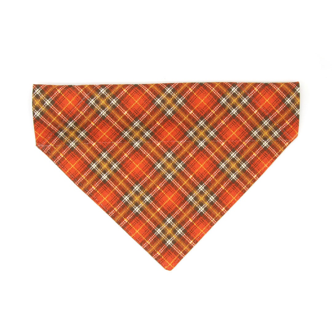Pet Bandana - "Pecan Praline" - Burnt Orange Plaid Bandana for Cat + Small Dog / Wedding, Fall, Autumn, Thanksgiving / Slide-on Bandana / Over-the-Collar (One Size)