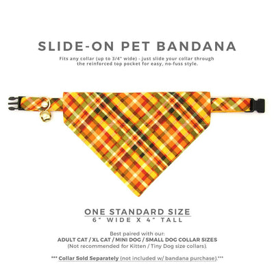 Pet Bandana - "Sherwood" - Autumn Harvest Plaid Bandana for Cat + Small Dog / Fall, Autumn, Thanksgiving / Slide-on Bandana / Over-the-Collar (One Size)