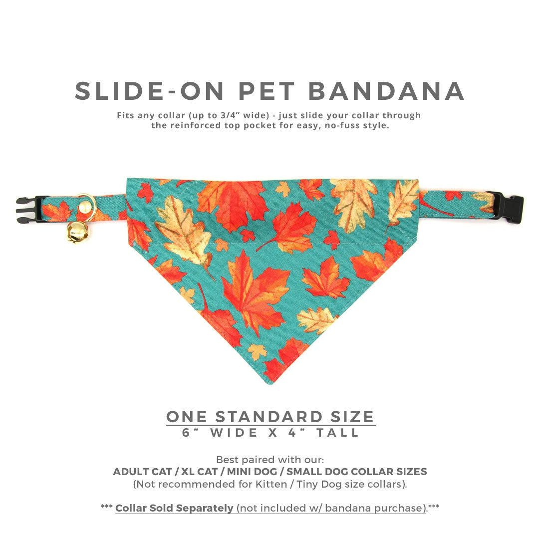 Pet Bandana - "Maple Hill" - Autumn Leaves Bandana for Cat + Small Dog / Fall, Thanksgiving, Canada, Maple Leaf / Slide-on Bandana / Over-the-Collar (One Size)