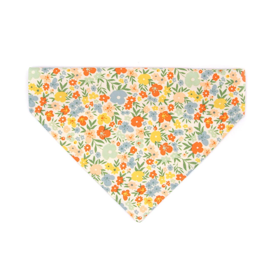 Pet Bandana - "Aurora" - Yellow Floral Bandana for Cat + Small Dog / Wedding, Spring, Fall / Slide-on Bandana / Over-the-Collar (One Size)