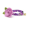 Cat Collar + Flower Set - "Persephone" - Painterly Floral Purple Cat Collar w/ Lavender Felt Flower (Detachable)