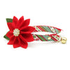 Cat Collar + Flower Set - "Deck the Halls" - Red & Green Striped Holiday Cat Collar + Specialty Christmas Red Poinsettia Felt Flower (Detachable)