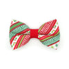 Pet Bow Tie - "Deck the Halls" - Red Green Striped Christmas Cat Bow Tie / Holiday / For Cats + Small Dogs (One Size)
