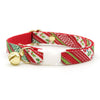 Cat Collar + Flower Set - "Deck the Halls" - Red Green Striped Holiday Cat Collar w/ Scarlet Red Felt Flower (Detachable)