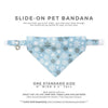 Pet Bandana - "Snowflakes - Frosty Blue" - Light Blue, Gray & White Snowflake Bandana for Cat + Small Dog / Christmas, Winter, Solstice / Slide-on Bandana / Over-the-Collar (One Size)