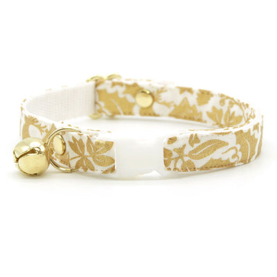 Cat Collar - "Merry Gold" - Shimmery Gold Leaves Cat Collar / Holiday, Christmas, New Year's / Breakaway Buckle or Non-Breakaway / Cat, Kitten + Small Dog Sizes