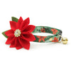 Cat Collar + Flower Set - "Rustic Christmas" - Pine, Berries & Poinsettia Holiday Cat Collar + Specialty Christmas Red Poinsettia Felt Flower (Detachable)