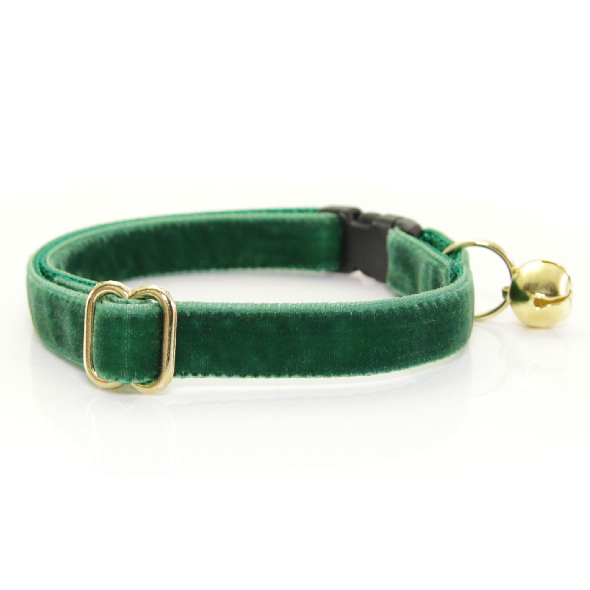 Cat Collar + Flower Set - "Velvet - Hunter Green" - Dark Green Velvet Cat Collar + Specialty Christmas Red Poinsettia Felt Flower (Detachable)