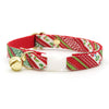 Cat Collar + Flower Set - "Deck the Halls" - Red & Green Striped Holiday Cat Collar + Specialty Christmas Red Poinsettia Felt Flower (Detachable)
