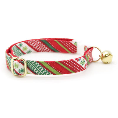 Bow Tie Cat Collar Set - "Deck the Halls" - Red Green Striped Holiday Cat Collar w/ Matching Bowtie / Christmas / Cat, Kitten, Small Dog Sizes