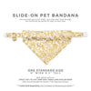Pet Bandana - "Merry Gold" - Shimmery Winter Botanical Gold Bandana for Cat + Small Dog / Christmas, Wedding / Slide-on Bandana / Over-the-Collar (One Size)