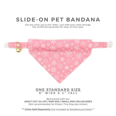 Pet Bandana - "Snowflakes - Sugar Pink" - Snowflake Bandana for Cat + Small Dog / Christmas, Holiday, Winter / Slide-on Bandana / Over-the-Collar (One Size)