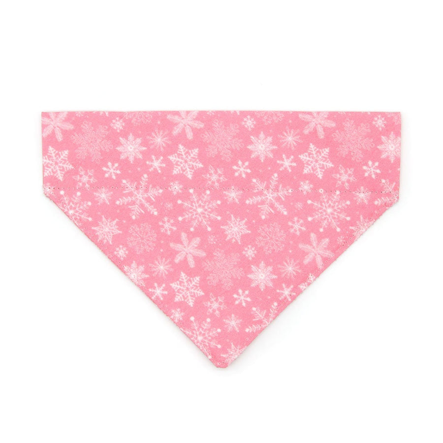 Pet Bandana - "Snowflakes - Sugar Pink" - Snowflake Bandana for Cat + Small Dog / Christmas, Holiday, Winter / Slide-on Bandana / Over-the-Collar (One Size)