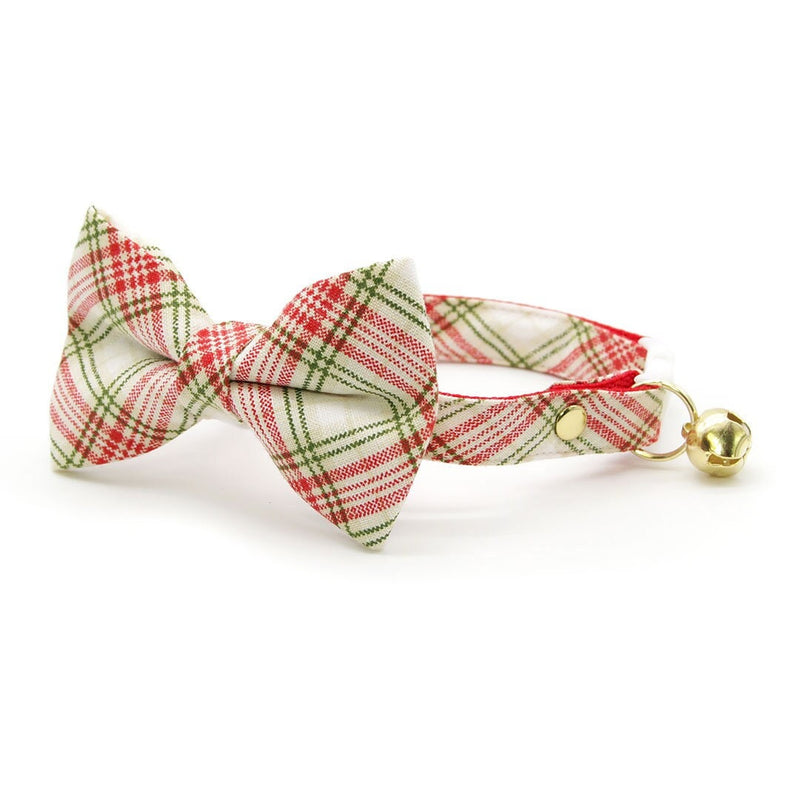 Bow Tie Cat Collar Set - "Aspen" - Red Holiday Plaid Cat Collar w/ Matching Bowtie / Christmas + Wedding / Cat, Kitten, Small Dog Sizes