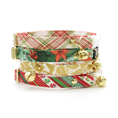 Cat Collar - "Merry Gold" - Shimmery Gold Leaves Cat Collar / Holiday, Christmas, New Year's / Breakaway Buckle or Non-Breakaway / Cat, Kitten + Small Dog Sizes