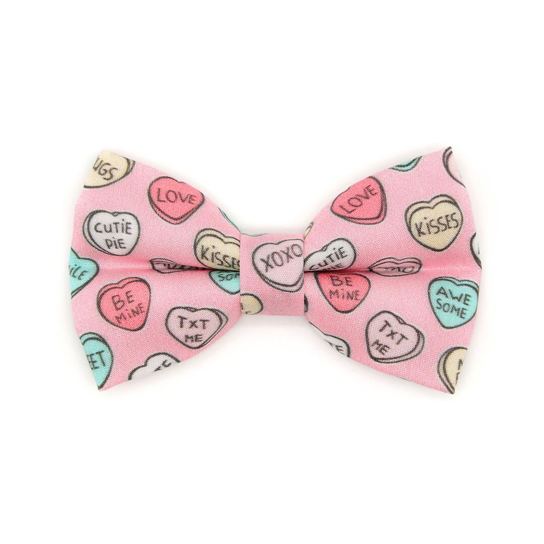 Bow Tie Cat Collar Set - "Conversation Hearts - Pink" - Candy Heart Cat Collar w/ Matching Bowtie / Valentine's Day / Cat, Kitten, Small Dog Sizes
