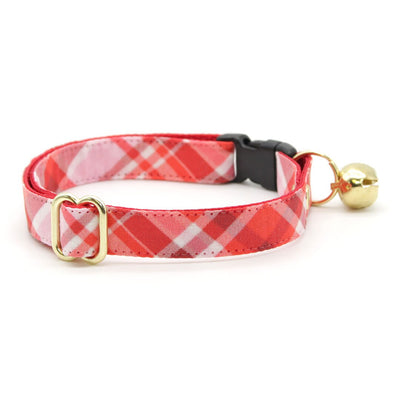 Bow Tie Cat Collar Set - "Hot Date" - Pink & Red Plaid Cat Collar w/ Matching Bowtie / Valentine's Day / Cat, Kitten, Small Dog Sizes