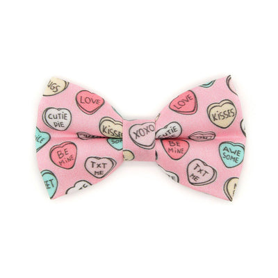 Pet Bow Tie - "Conversation Hearts - Pink" - Valentine's Day Pink Candy Heart Cat Bow Tie / Valentine's Day / For Cats + Small Dogs (One Size)