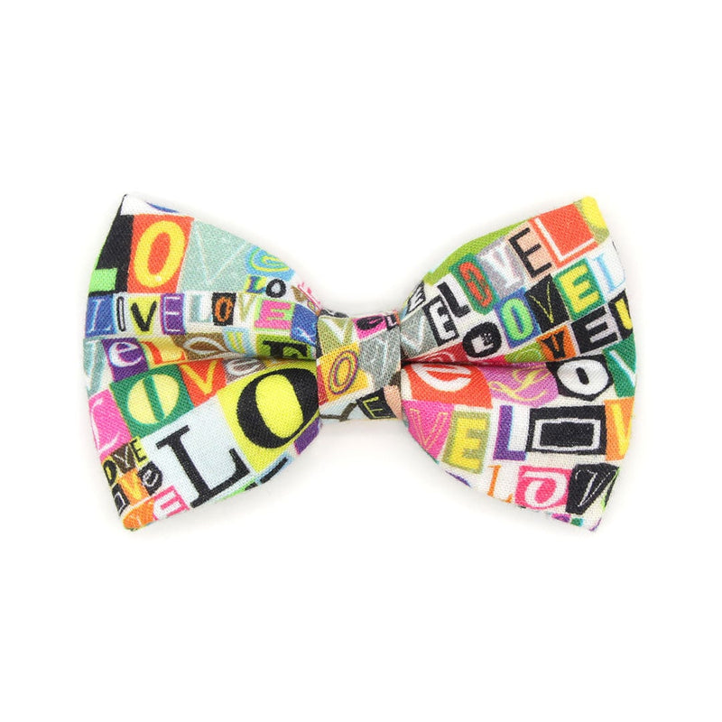 Pet Bow Tie - "Love Letters" - MTV 90's Vibes Typography Cat Bow Tie / Valentine's Day + Pride Month / For Cats + Small Dogs (One Size)