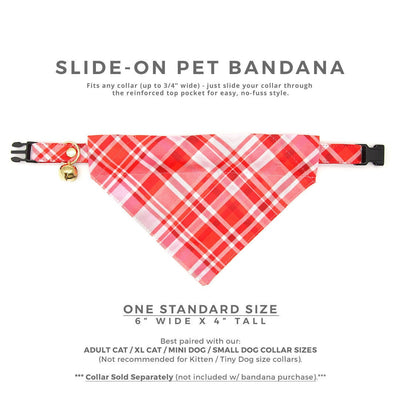 Pet Bandana - "Hot Date" - Pink & Red Plaid Bandana for Cat + Small Dog / Valentine's Day / Slide-on Bandana / Over-the-Collar (One Size)