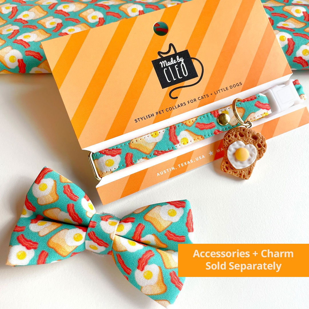 Cat Collar - "Breakfast Club" - Bacon, Eggs & Toast Cat Collar / Food Themed / Breakaway Buckle or Non-Breakaway / Cat, Kitten + Small Dog Sizes