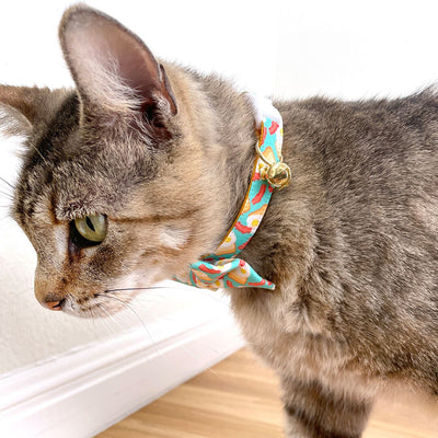 Bow Tie Cat Collar Set - "Breakfast Club" - Bacon, Eggs & Toast Cat Collar w/ Matching Bowtie / Food / Cat, Kitten, Small Dog Sizes