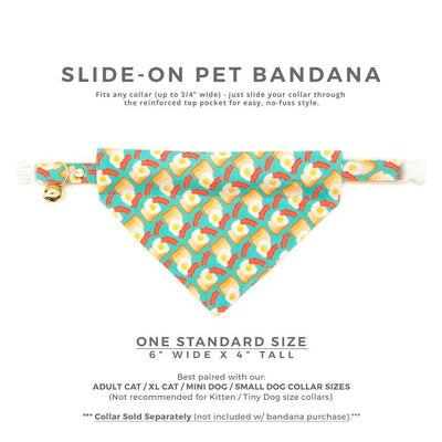 Pet Bandana - "Breakfast Club" - Bacon, Eggs & Toast Bandana for Cat + Small Dog / Food / Slide-on Bandana / Over-the-Collar (One Size)