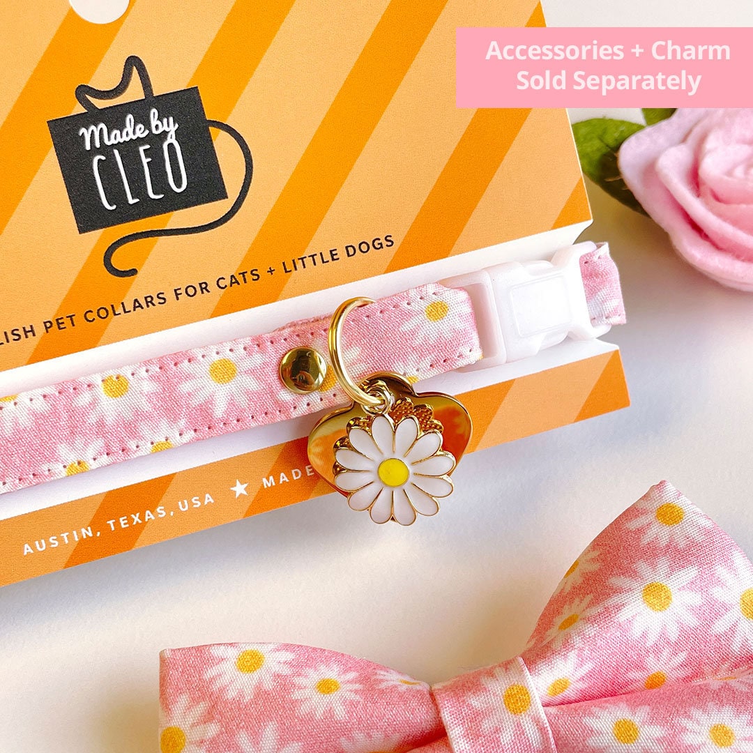 Cat Collar - "Daisies - Pink" - Floral Cat Collar / Spring, Easter, Summer, Daisy / Breakaway Buckle or Non-Breakaway / Cat, Kitten + Small Dog Sizes